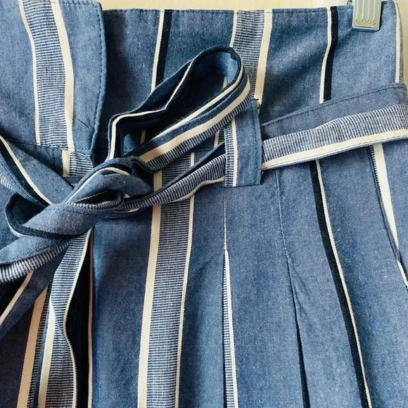 PINKYOTTO | High-Waisted Striped Paperbag 100% Cotton Pants Self Tie Belt Size S - Picture 9 of 12